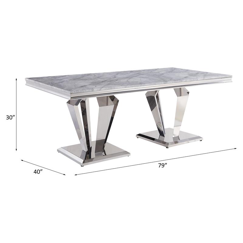 Bowery Hill Dining Table with Stainless Steel Base in Gray and Silver