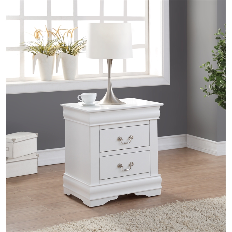 Bowery Hill 2-Drawer Nightstand in White with Nickel Handles