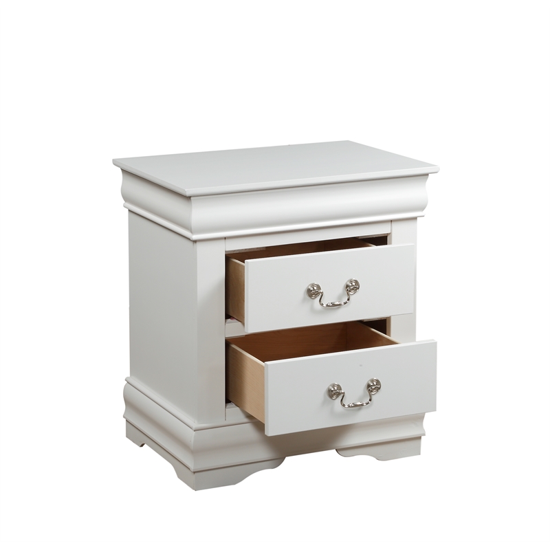 Bowery Hill 2-Drawer Nightstand in White with Nickel Handles