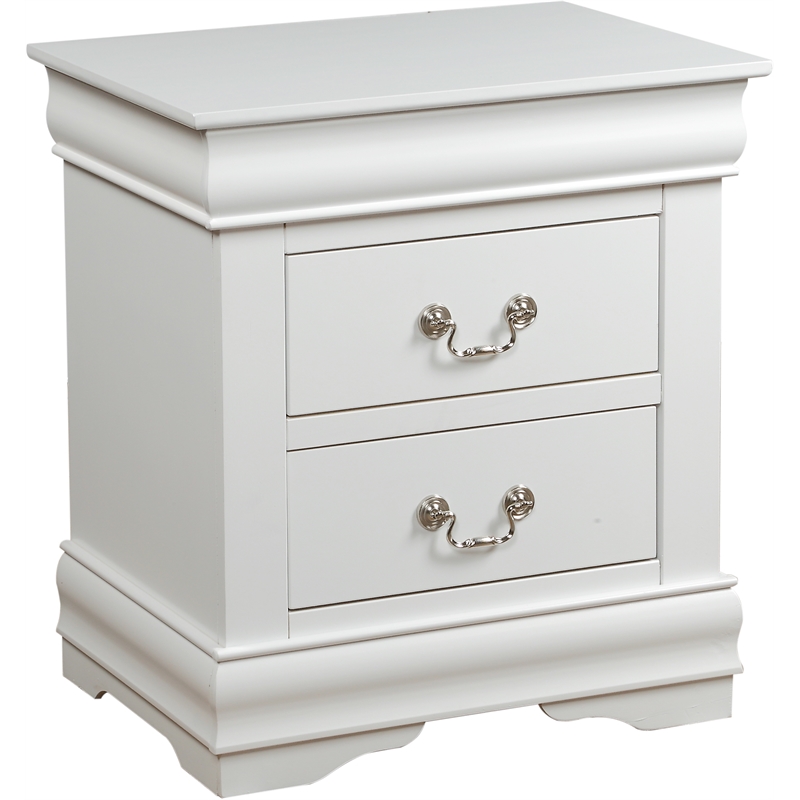 Bowery Hill 2-Drawer Nightstand in White with Nickel Handles