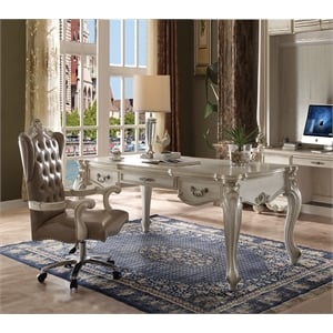 Bowery Hill Versailles Faux Leather Executive Chair Gray and Bone White