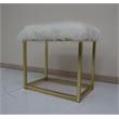 Bowery Hill Vanity Mirror & Stool Set with Faux Fur Seat in Pink & Gold