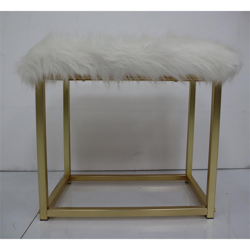 Bowery Hill Vanity Mirror & Stool Set with Faux Fur Seat in Pink & Gold