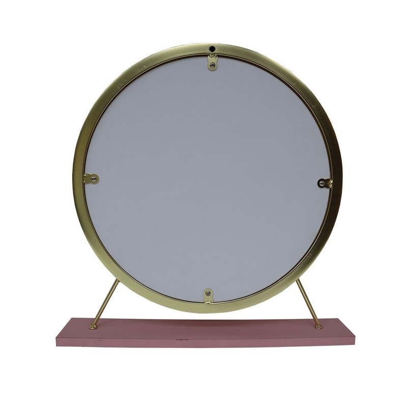 Bowery Hill Vanity Mirror & Stool Set with Faux Fur Seat in Pink & Gold