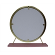 Bowery Hill Vanity Mirror & Stool Set with Faux Fur Seat in Pink & Gold