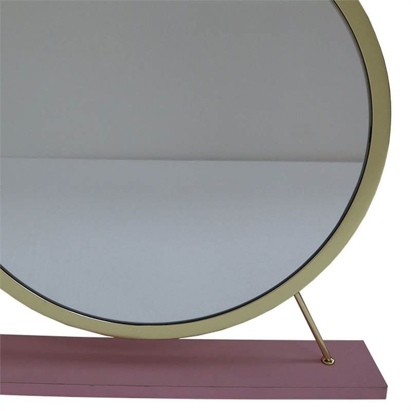 Bowery Hill Vanity Mirror & Stool Set with Faux Fur Seat in Pink & Gold