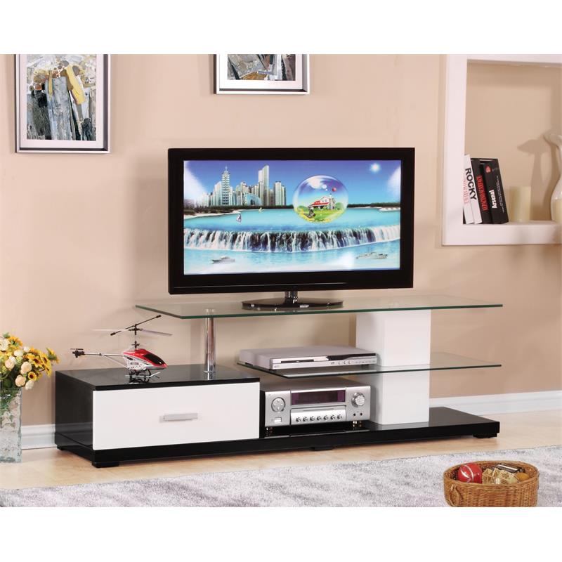 Bowery Hill Rectangular TV Stand with 1 Drawer in White and Black