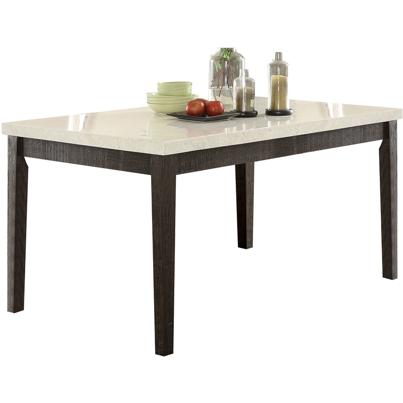 Bowery Hill Dining Table with Marble Top in White and Dark Oak