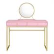 Bowery Hill 2 Drawer Wooden Vanity Desk with Round Mirror in Pink & Gold