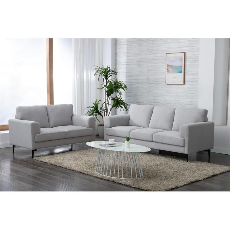 Bowery Hill Linen Upholstered Loveseat with Track Arms in Light Gray