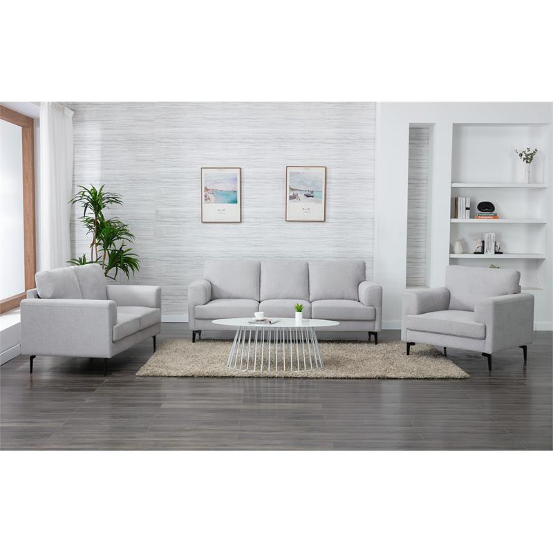 Bowery Hill Linen Upholstered Loveseat with Track Arms in Light Gray