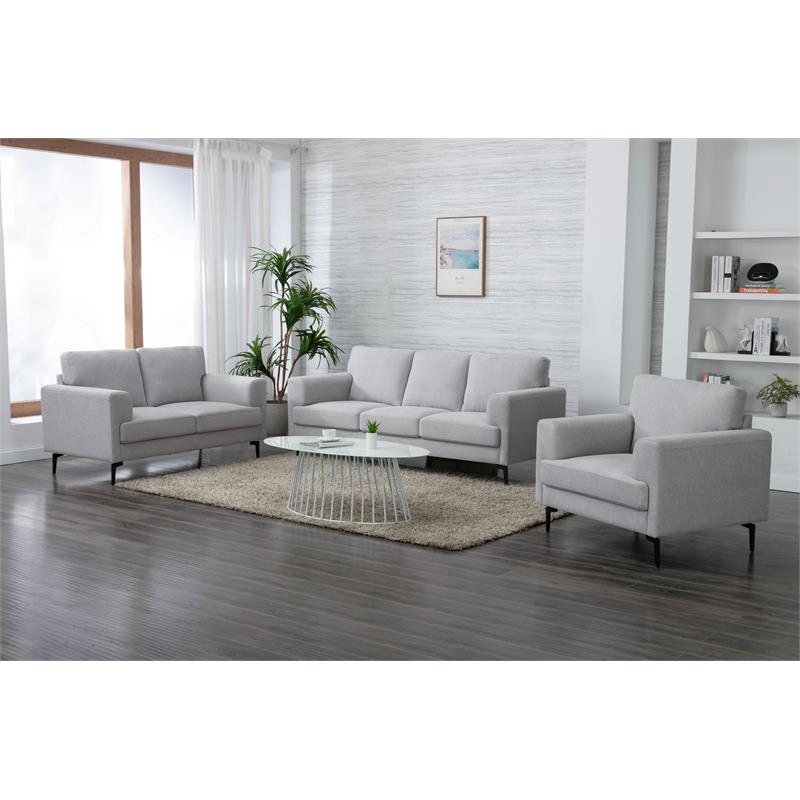 Bowery Hill Linen Upholstered Loveseat with Track Arms in Light Gray