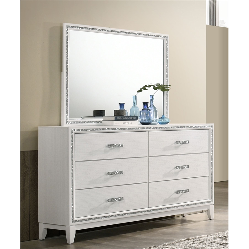 Bowery Hill Haiden Rectangular Wood Framed Dresser Mirror in White