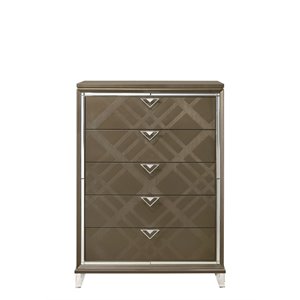 Bowery Hill 5-Drawer Wood Bedroom Chest with Acrylic Legs in Dark Champagne
