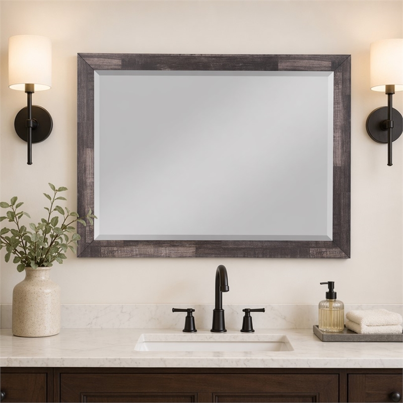 Bowery Hill Rectangular Wooden Bedroom Mirror with Dark Cherry Finish