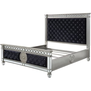Bowery Hill Tufted Upholstered Queen Bed in Black Velvet