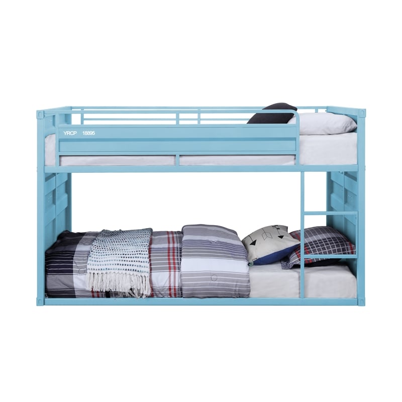 Bowery Hill Twin over Twin Metal Bunk Bed in Aqua with Container Style