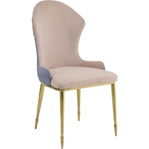 Bowery Hill Wingback Side Chair Set of 2 in Tan Lavender Fabric with Gold Legs