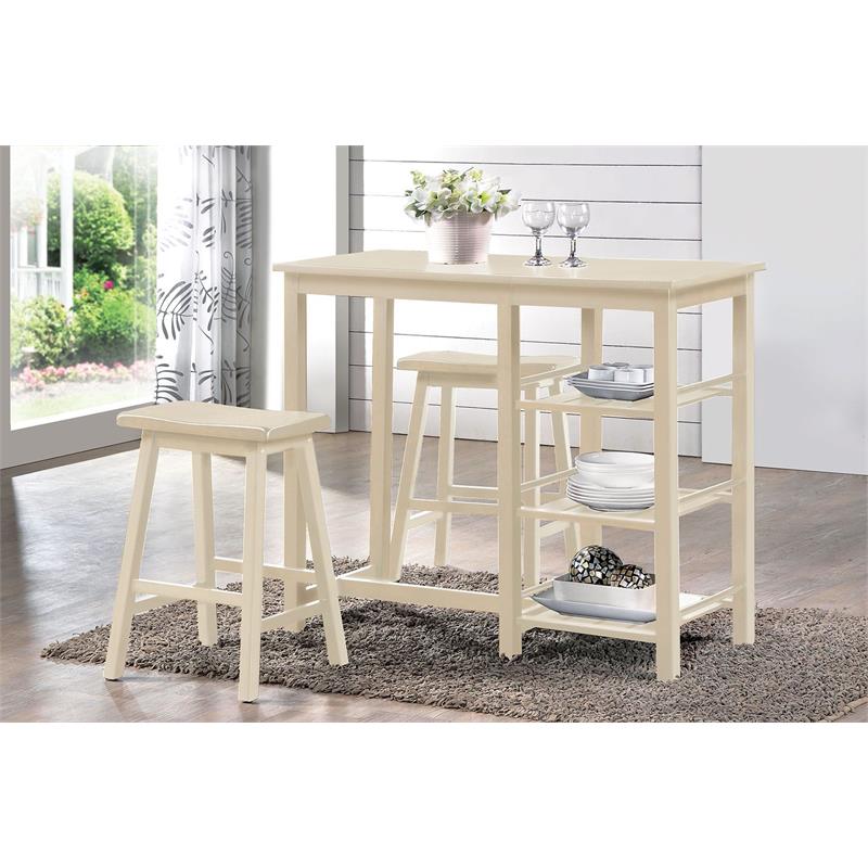 Bowery Hill 3-Piece Wood Counter Height Breakfast Set in Buttermilk