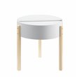 Bowery Hill Round Wooden End Table with Hidden Storage in White & Natural