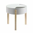 Bowery Hill Round Wooden End Table with Hidden Storage in White & Natural