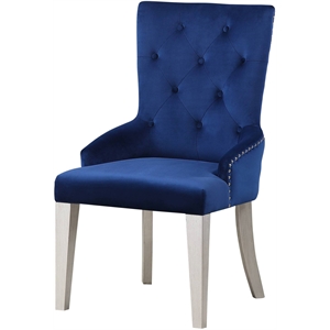 Bowery Hill Fabric Tufted Upholstered Side Chair in Blue and Antique Platinum