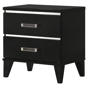 Bowery Hill Wooden 2-Drawer Nightstand with Acrylic Bar Handles in Black