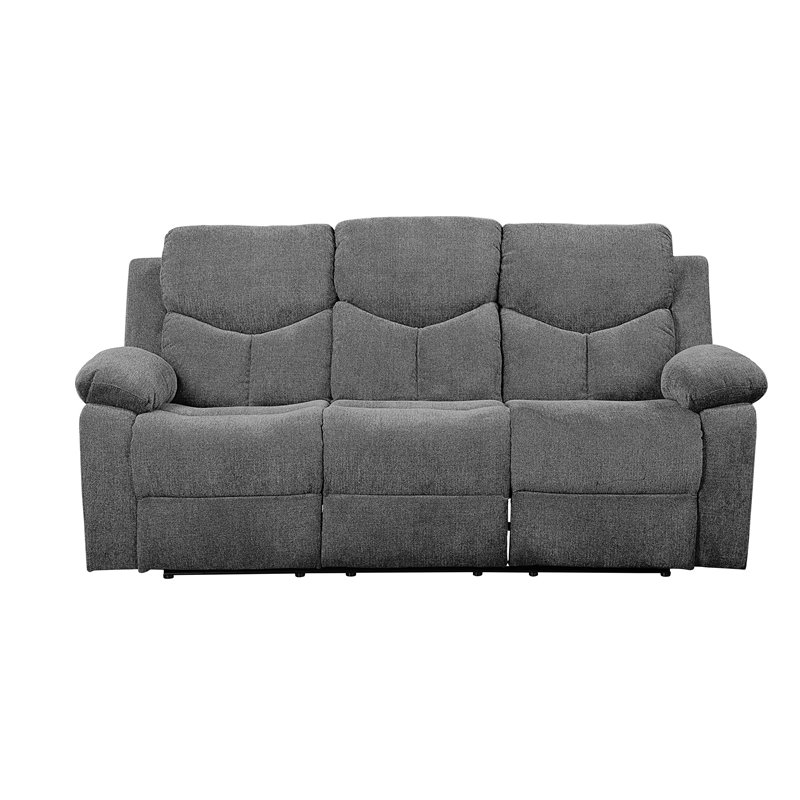 Bowery Hill Motion Reclining Chenille Sofa with Drop-Down Table in Gray