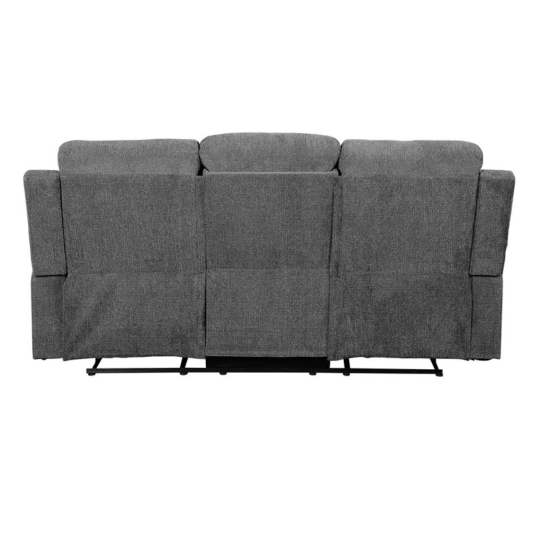 Bowery Hill Motion Reclining Chenille Sofa with Drop-Down Table in Gray