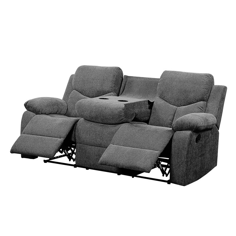 Bowery Hill Motion Reclining Chenille Sofa with Drop-Down Table in Gray