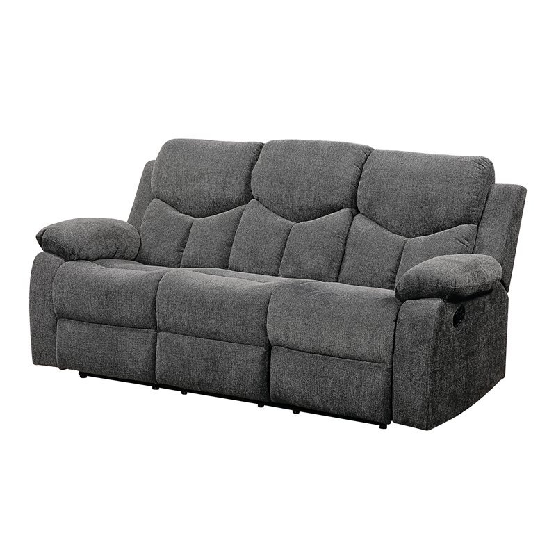 Bowery Hill Motion Reclining Chenille Sofa with Drop-Down Table in Gray