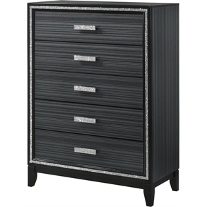 Bowery Hill Haiden 5-Drawer Wooden Chest with Silver Trim in Weathered Black