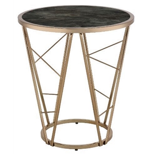 Bowery Hill Cicatrix Round Faux Marble Top End Table in Black and Champagne