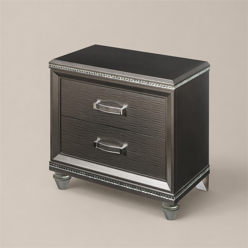 Bowery Hill 2-Drawer Wood Nightstand in Dark Champagne with Embossed Fronts
