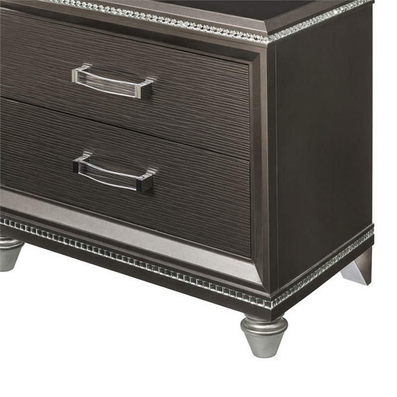 Bowery Hill 2-Drawer Wood Nightstand in Dark Champagne with Embossed Fronts
