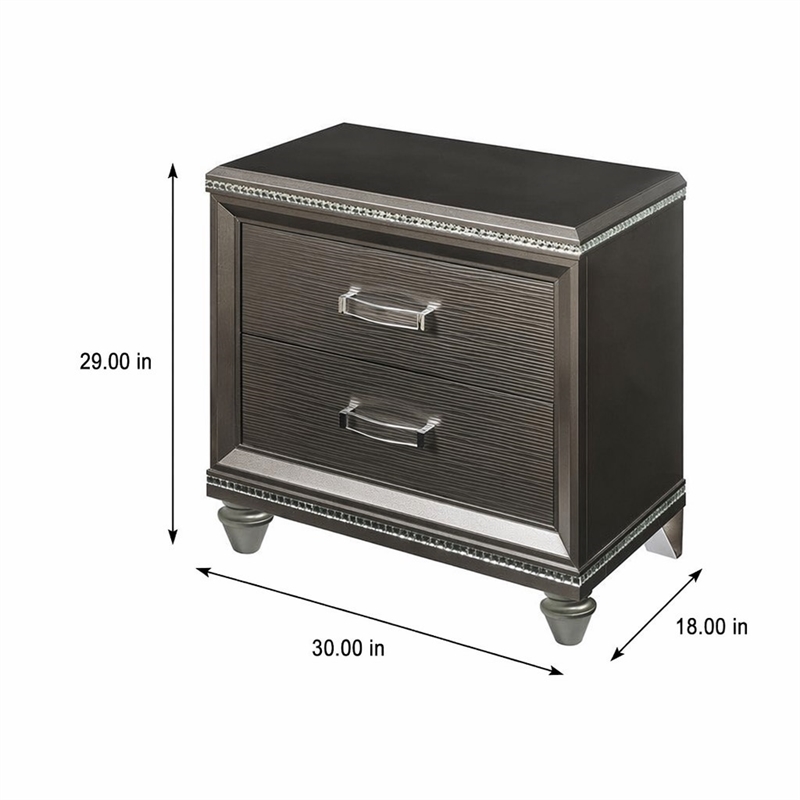 Bowery Hill 2-Drawer Wood Nightstand in Dark Champagne with Embossed Fronts