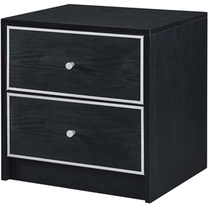 Bowery Hill 2-Drawer Wooden Accent Table in Black with Silver Trim