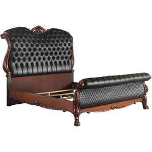 Bowery Hill Queen Sleigh Bed with Leatherette and Cherry Oak Finish