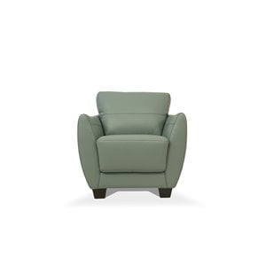 Bowery Hill Valeria Leather Chair with Wooden Block Legs in Watery Finish