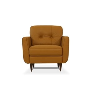 Bowery Hill Radwan Tufted Leather Accent Chair in Caramel with Tapered Legs