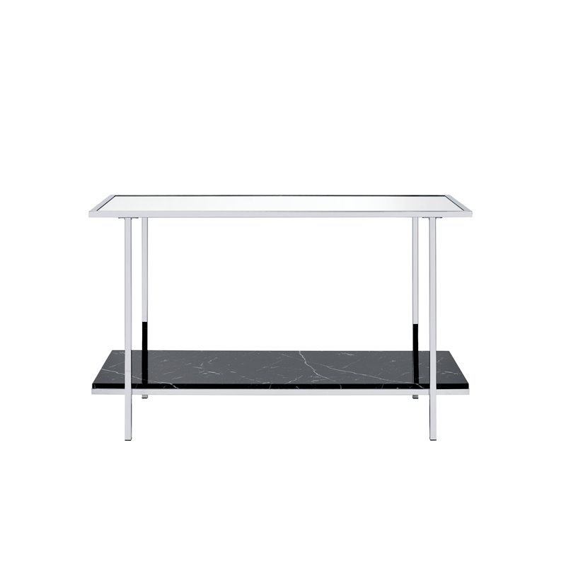 Bowery Hill Console Table with Faux Marble Shelf in Metal and Chrome Finish