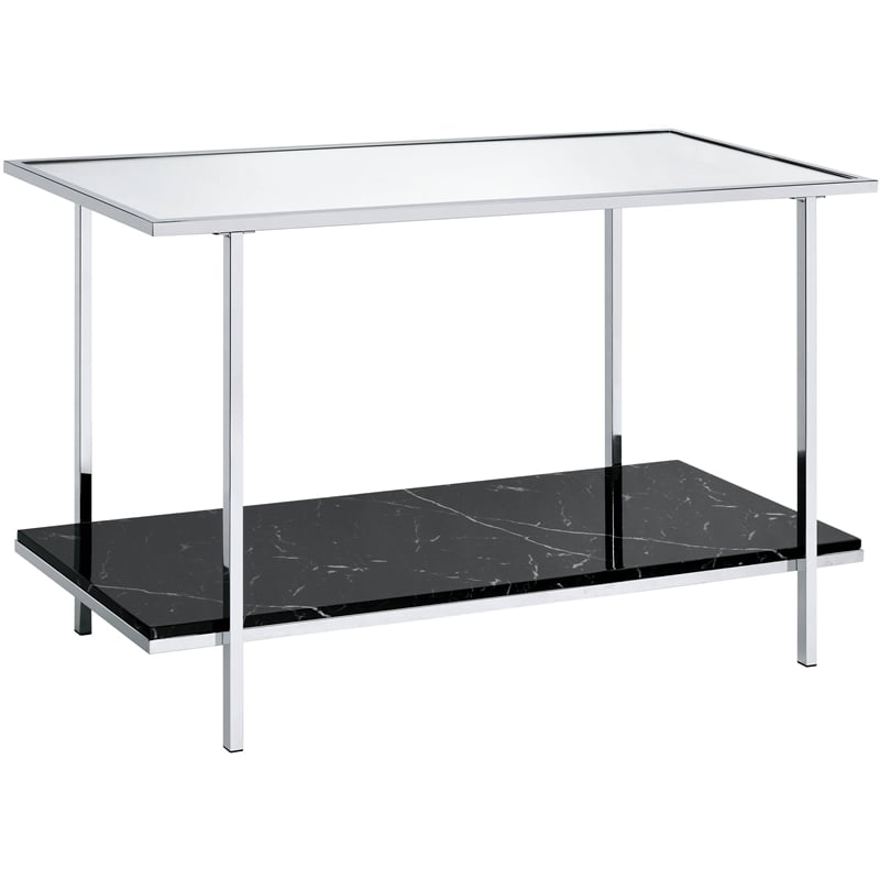 Bowery Hill Console Table with Faux Marble Shelf in Metal and Chrome Finish