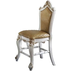 Bowery Hill Faux Leather Counter Height Chair Set of 2 in Pearl & Brown