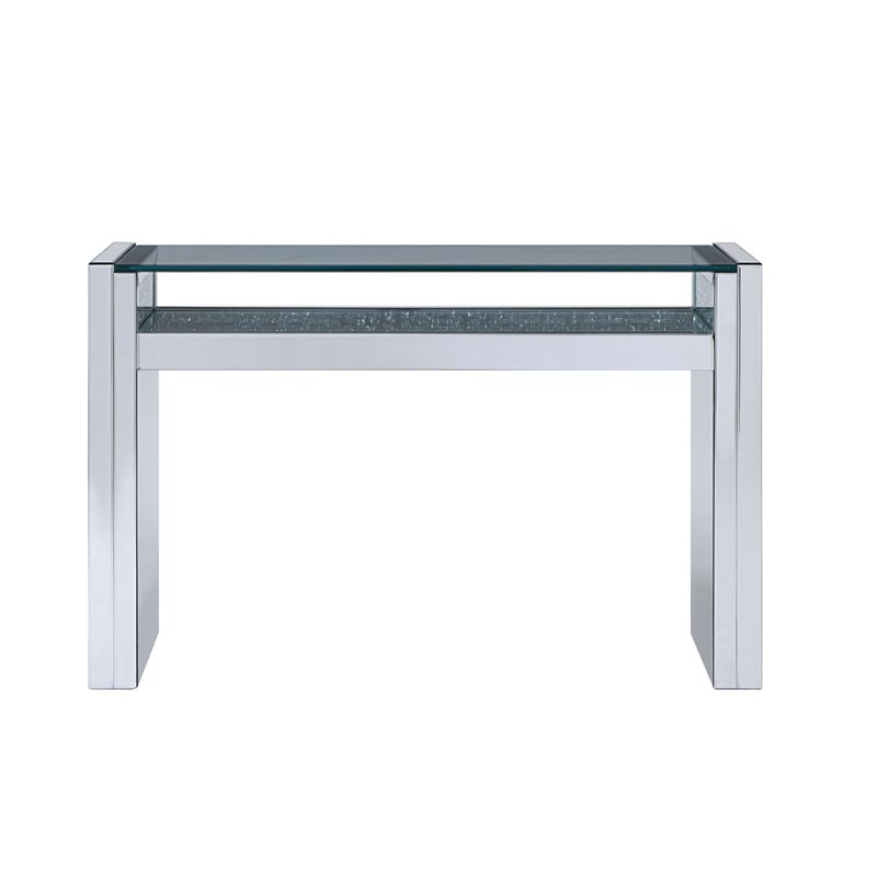 Bowery Hill Sofa Table with Mirrored Base and Faux Crystal Accents