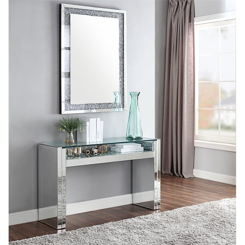 Bowery Hill Sofa Table with Mirrored Base and Faux Crystal Accents