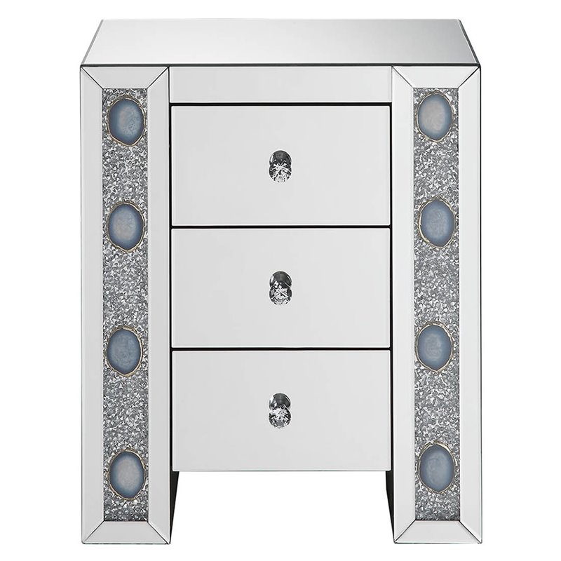 Bowery Hill Mirrored and Faux Agate Nightstand with 3 Drawers