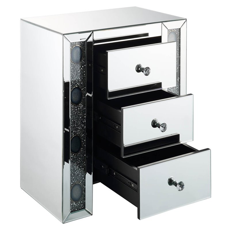 Bowery Hill Mirrored and Faux Agate Nightstand with 3 Drawers