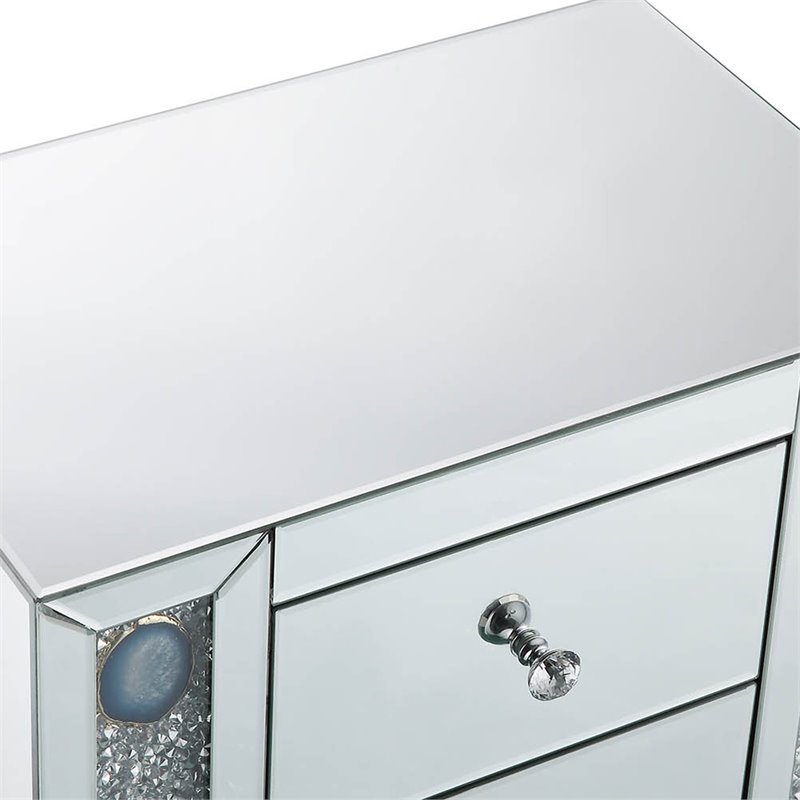 Bowery Hill Mirrored and Faux Agate Nightstand with 3 Drawers