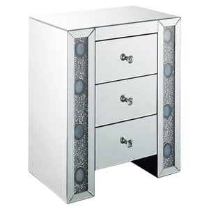 Bowery Hill Mirrored and Faux Agate Nightstand with 3 Drawers