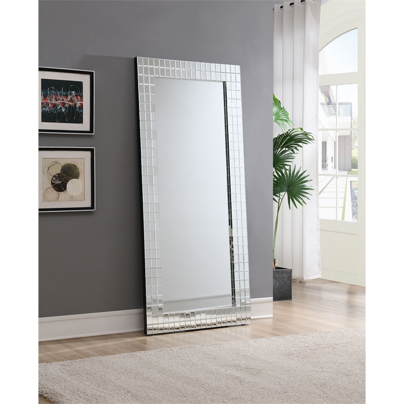 Bowery Hill Wood and Glass Rectangular Mosaic Accent Mirror in Silver